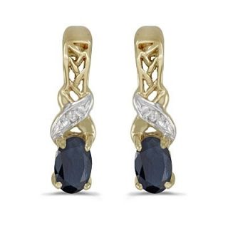 50ct Oval Blue Sapphire Diamond Earrings 14k Y Gold