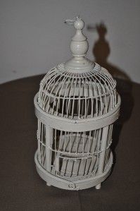 decorative white wood and metal bird cage w finial