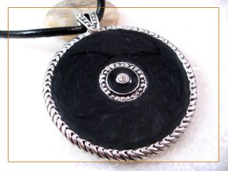 Silver Black Circle Pendant Rope Necklace CLEARANCE Up to 30 Off 