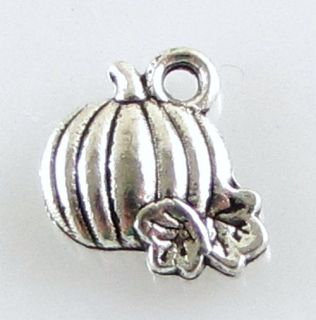 Antique Silver Fall Halloween Mini Pumpkin Metal Charms 50 Pieces 