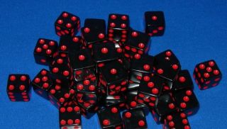 Black Dice with Red Pips 50 Opaque 16mm 