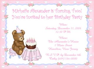 10 Sweet Teddy Bear Kids Custom Birthday Invitations