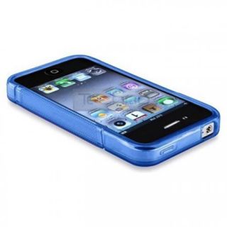 Blue TPU S line Back Cover Case for iPhone 4 4S + Front & Back 