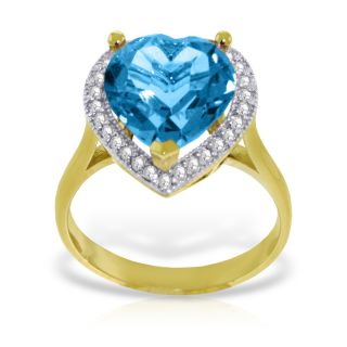   Certified 6.44 Ct RING Diamond HEART BLUE TOPAZ 14K Solid Yellow Gold