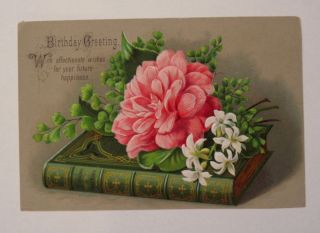 Victorian Birthday Greeting Card Large Size Embossed Chromolithograph 