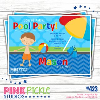 Pool Party 5 Birthday Party Invitation or Thank You Card