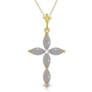 Natural Opals Gemstones Diamond Cross Pendant Chain Necklace in 14k 