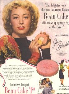 1947 Ad LG A Beau Cake Cashmere Bouquet Soap Joan Blondell