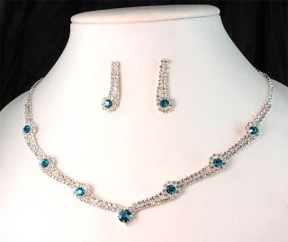   Party Bridal Bridesmaids Black Diamante Crystals Necklace Earrings Set