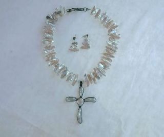 Big Baroque Pearls Cross Pendant Necklace in Sterling Cultured Stick 