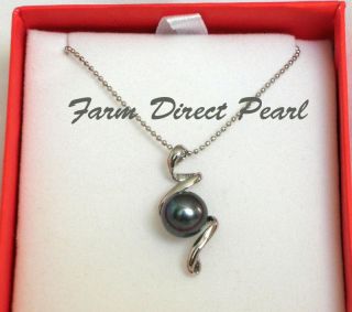 9mm Black Scribble Freshwater Pearl Pendant Necklace 18