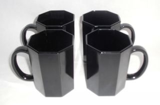 Arcoroc Octime Black Octagonal Shaped Tempered Glass Mugs Four Deal 