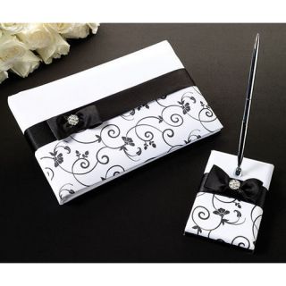 Black and White Wedding Guest Book and Pen Set