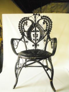 Vintage Black Wicker Armchair Scroll Design Chair