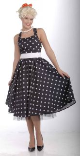 50s Cutie Black & White Polka Dot Dress Costume w/Crinoline Adult X 