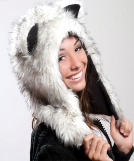 Animal 3D Husky Hood Half Short Wolf Hat Ear Flaps Fluffy Plush Faux 