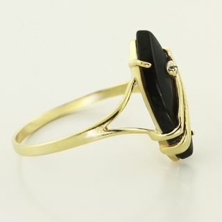  10K Yellow Gold Marquise Black Onyx Diamond Vintage Fashion Ring