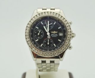 Authentic Breitling Blackbird A13050 1 Chronomat Diamond Mens Watch 