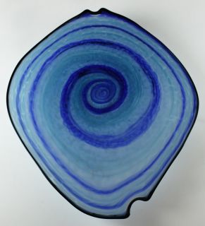 Holdman Studios Hand Blown Art Glass Platter in Blue Swirls 2284 
