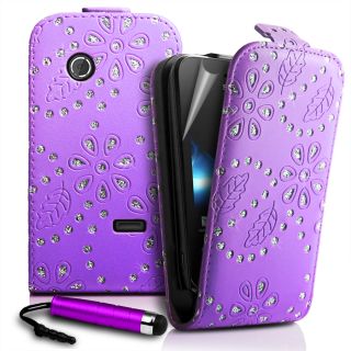 Diamond Bling Flip Leather Case Cover for Sony ST21I Xperia Tipo Film 