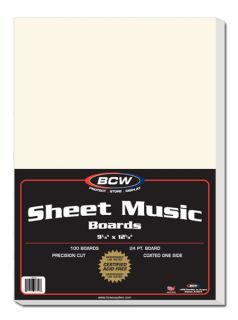   100 BCW Sheet Music Size Acid Free Archival Safe Backer Boards backing