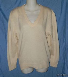 Womens Robert Burns Sweater L Large Cashmere Beige Long Sleeves VNeck 