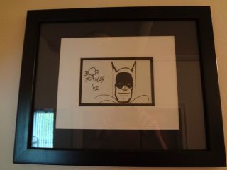 Bob Kane Original Ink Sketch Of Batman Signed Approx 4 x 6 Framed and 