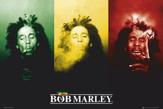 BOB MARLEY   POSTER (3 IMAGES SMOKING JAMAICAN COLORS)