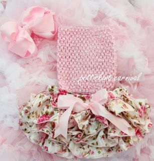 Newborn Baby Rose Ruffles Bloomers Light Pink Tube Top Bow Headband 