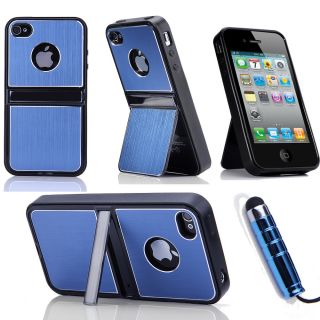 Pen Film Blue Aluminum TPU Stand Hard Case Cover With Chrome For 
