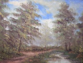 de BOER Dutch Oil on Canvas Forest Landscape Painting Large Ornate 
