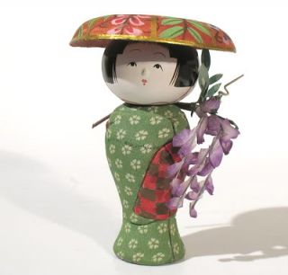 Vintage Antique Bobble Head Kokeshi Doll w Original Box Fuji Musume 