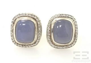   Yurman Sterling Silver 18K Gold Blue Chalcedony Diamond Post Earrings