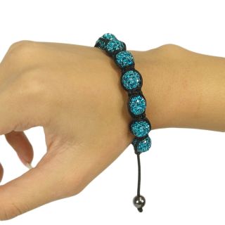 Adjustable Blue Crystal Ball Rhinestone Beaded Bracelet Shamballa 