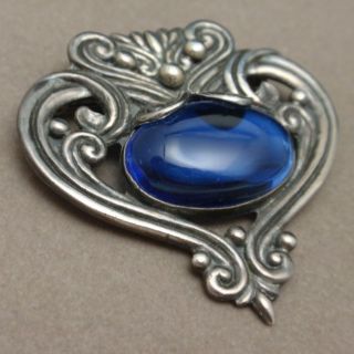   de Taxco Pin Sterling Silver Blue Glass Mexico Vintage Brooch