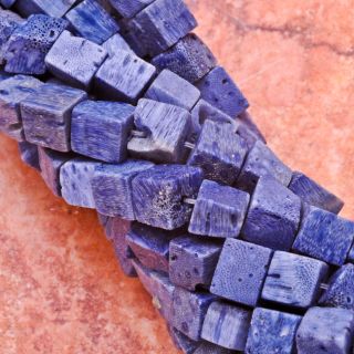 5x5mm Blue Coral Fossil Gemstone Square Loose Bead 16 1 3