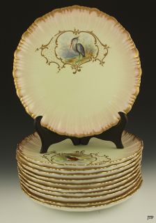 12 BODLEY HAND PAINTED GAME BIRD PORCELAIN PLATES