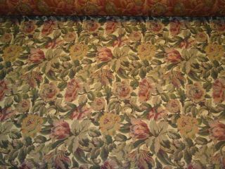 Blue River Rosewood Green Red Tan Floral Pattern Upholstery Fabric BTY 