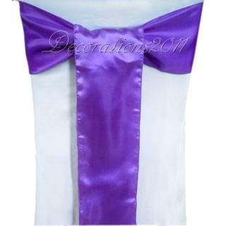 100PCS Purple Satin Sashes Bows Wedding Party Chair Cover Banquet 15 