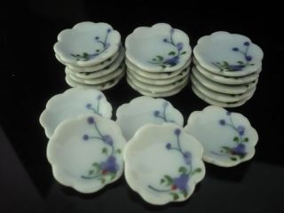 20 Mini Blue Orchid Flower Plates Dollhouse Miniatures Ceramic