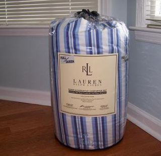 Ralph Lauren Blue Stripe F Queen Down Comforter Set 3pc