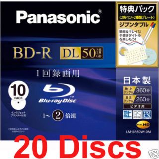 20 Panasonic Blu Ray BD R DL HD Media 50GB 2X Bluray