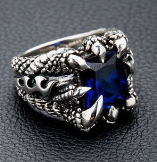 Blue Sapphire Dragon Eagle Claw Blade 925 Sterling Silver Ring Sz 10 