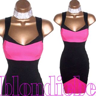   NORMAN ♥SEXY♥ BLACK & PINK Bodycon WIGGLE Cocktail DRESS ♥ UK 12