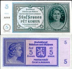 bohemia moravia 5 korun 1940 p 4 aunc about unc