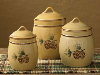 Park Designs Pine Bluff Canisters Ceramic Set of 3 Pinecone Motif 503 