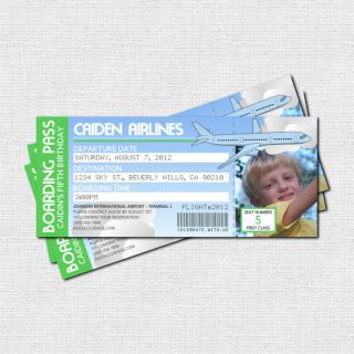 Personalized AIRPLANE BOARDING PASS Birthday Party Invitations 