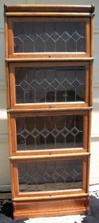 25 wide oak stacking bookcase with leaded glass