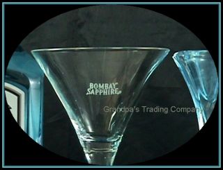 Bombay Sapphire Dry Gin Crystal Etched Twisted Blue Stem Martini 