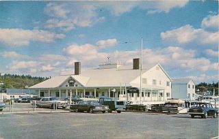 1962 Fishermans Wharf Inn Cars Boothbay Harbor Me Maine Vintage 